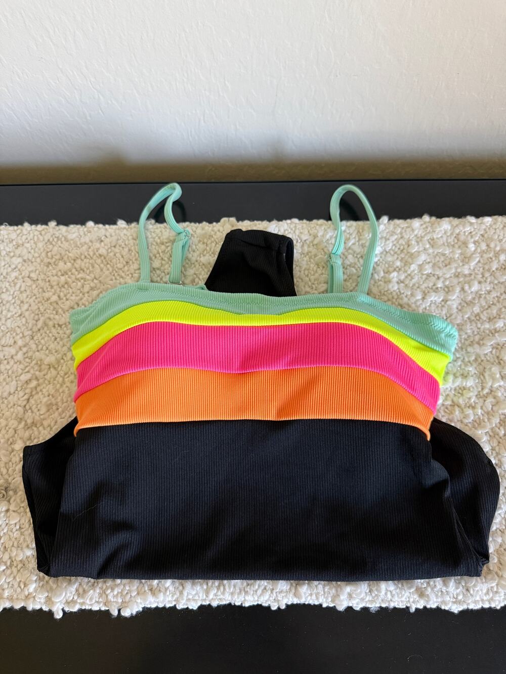 NWT Popvil Ribbed Neon Colorblock One Piece Swimsuit Medium Adjustable Tie Back